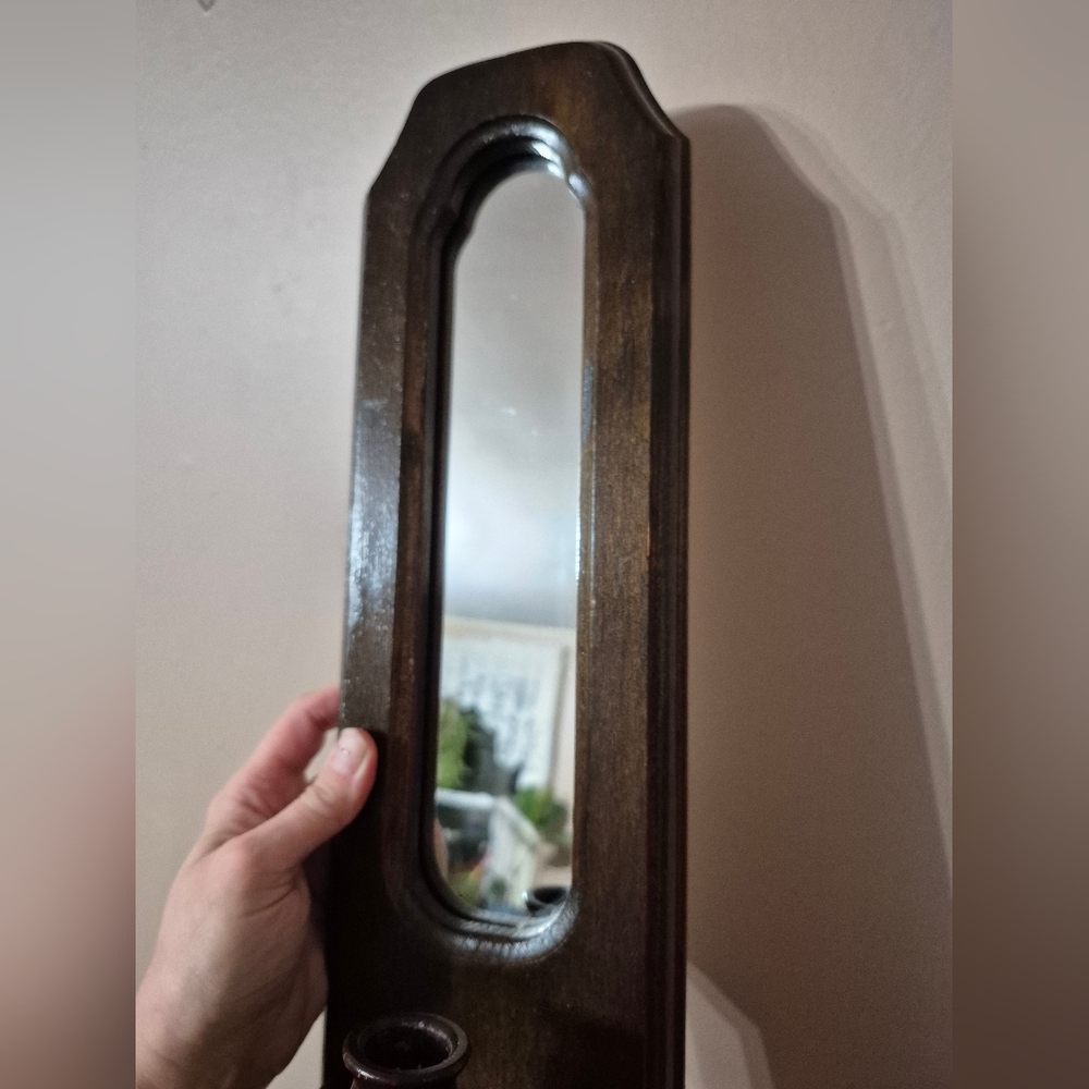 Vintage Mirrored Wood Candle Sconces - Picture 10 of 15